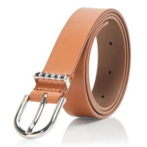 5344 , Zoey Round Buckle Leather Belt, Copper, 32